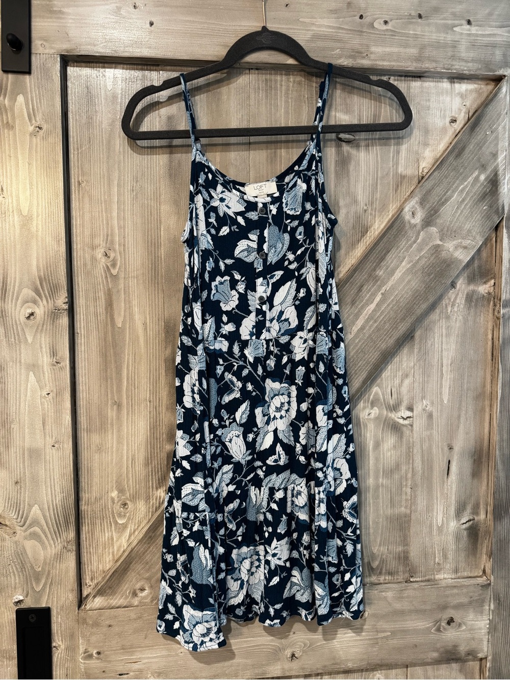 LOFT Navy and White Floral Spaghetti-Strap Mini Dress